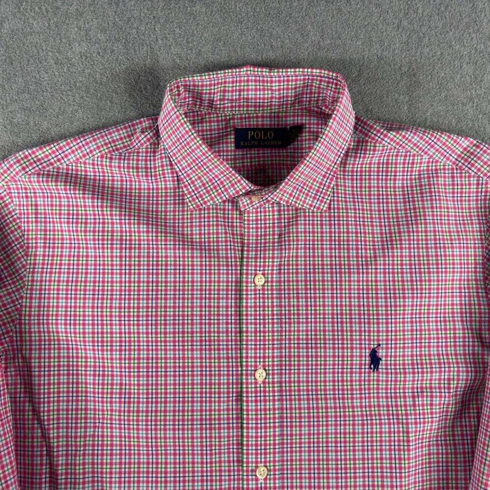 Polo Ralph Lauren Shirt Men XL Plaid Pink Green Blue Pony Long Sleeve